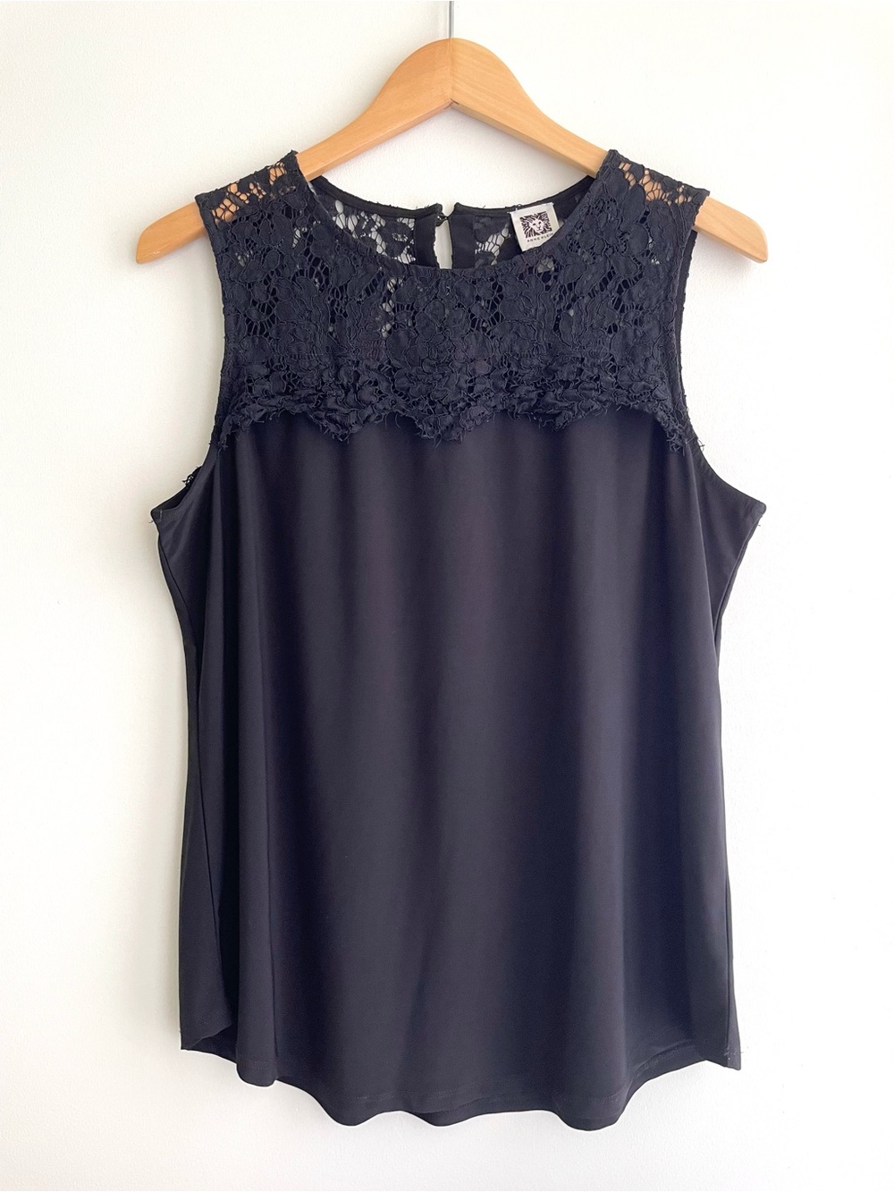 Anne Klein Black Sleeveless Lace Yoke Blouse